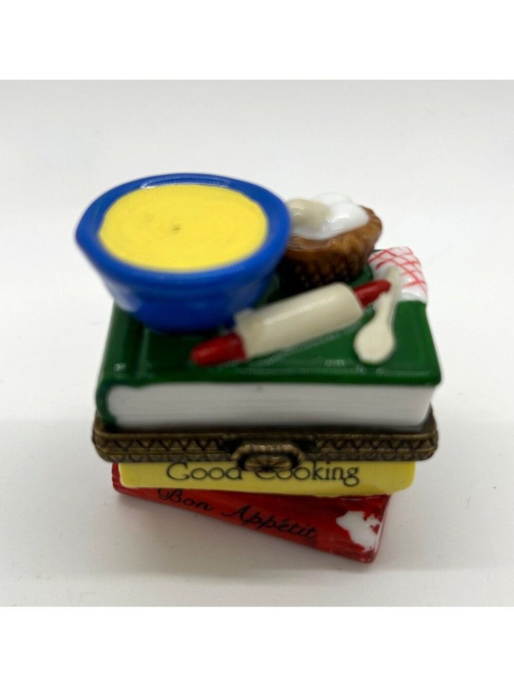 Porcelain Hinged Trinket Box Cook Book Ceramic Miniature Bakery Recipe Kitchen